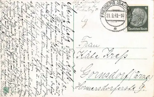 Freiberg Obermarkt mit Rathaus Postkarte 1940