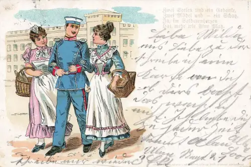 Zwei Seelen und ein Gedanke Soldat Patriotika Postkarte AK 1905