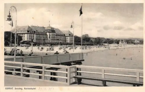 Zoppot Seesteg Kasinohotel Postkarte AK