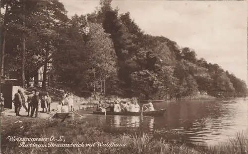 Partie Braunsteich mit Waldhaus Weiswasser Oberlausitz Sachsen Postkarte AK 1924