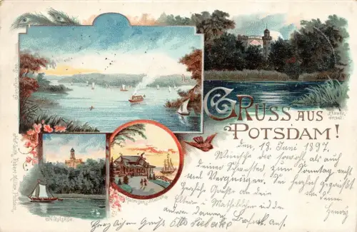 Potsdam Jungfern See , Nikolskoe, Matrosen Station Litho 1897