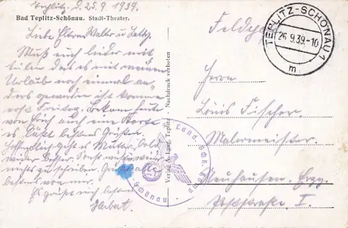 Teplitz-Schönau Teplice Stadt - Theater AK 1939