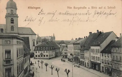 Alte Burgstraße und Blick auf das Schloss Kitzingen Bayern Postkarte AK 1913
