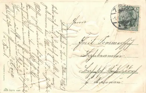 AK Frohes Neujahr Schneemann Kinder Schlitten geprägt 1913