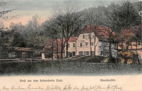 Gruß aus dem Seifersdorfer Thale Grundmühle AK 1906
