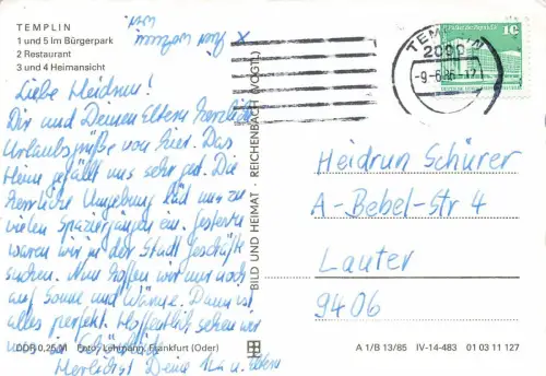 FDGB-Erholungsheim Salvador Allende in Templin Brandenburg Postkarte AK 1986