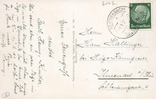 Luftkurort Reichenbach im Odenwald Hessen Postkarte AK 1933