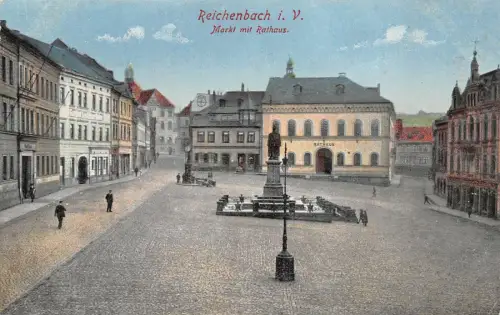 Reichenbach i. V. Markt mit Rathaus AK