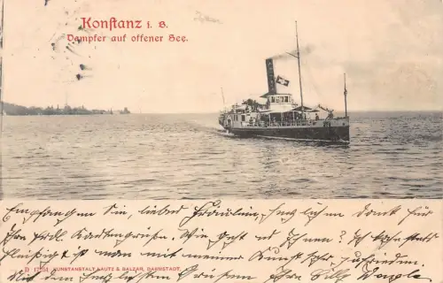 Konstanz i. B. Dampfer auf offener See Baden-Württemberg Postkarte AK 1903