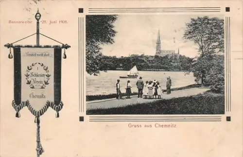Gruss aus Chemnitz Bannerweihe Schlesier Verein Postkarte 1913