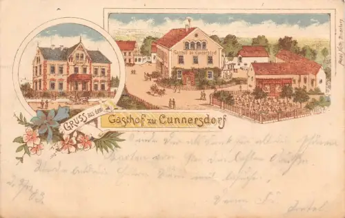 Gruss aus dem Gasthof zu Cunnersdorf Litho Postkarte AK 1903