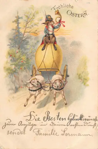 Hase als Postbote Glückwunsch Ostern Postkarte