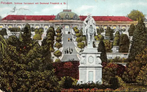 Potsdam Schloss Sanssouci mit Denkmal Friedrich d. Gr. Postkarte AK 1910