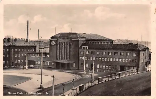Neuer Bahnhof in Zwickau Sachsen Postkarte AK 1937