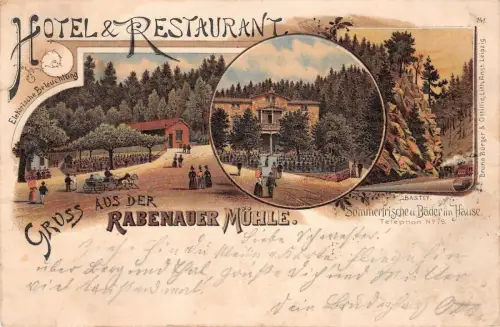 Gruss aus der Rabenauer Mühle Sommerfrische Hotel Restaurant Postkarte AK 1898