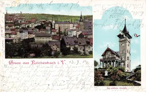 Gruss aus Reichenbach Zur schönen Aussicht Vogtland Sachsen Postkarte AK 1904