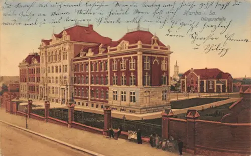 Bürgerschule in Hartha Sachsen Postkarte AK 1909