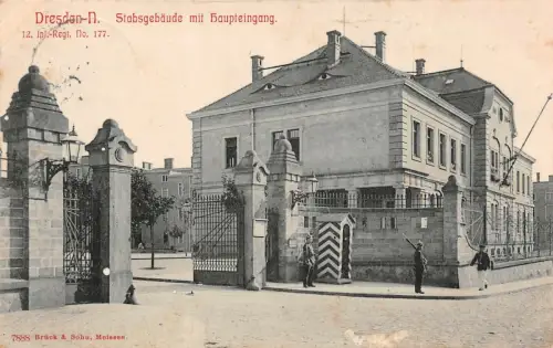 Stabsgebäude mit Haupteingang Dresden Sachsen Postkarte AK 1909