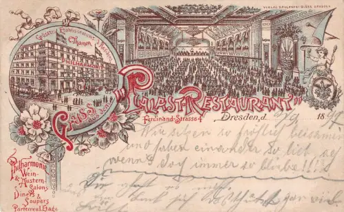 Gruss aus dem Palast-Restaurant Ferdinand-Strasse 4 Dresden Postkarte AK 1897