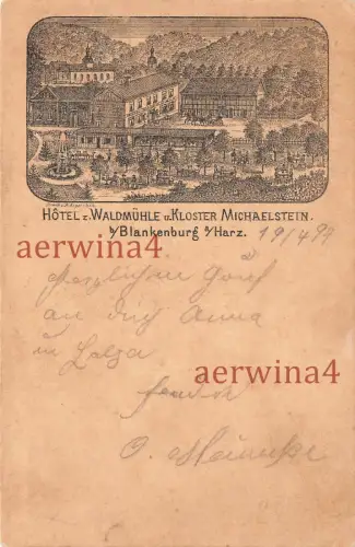 AK Blankenburg Harz Hotel Waldmühle Kloster Michaelstein 1894 Vorläufer