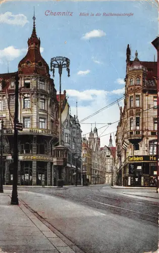 Chemnitz Sachsen Rathenaustrasse Cafe Stadt Postkarte 1928