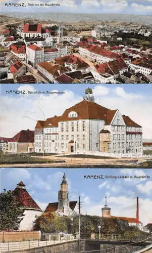 Kamenz Realschule m. Progymnasium Schillerpromenade Hauptkirche Postkarte AK