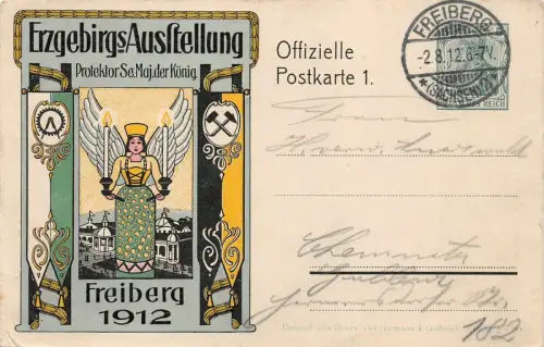 Freiber 1912 Erzgebirge - Ausstellung Ganzsachen Postkarte