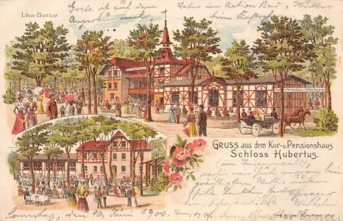 Gruss aus Kur- u. Pensionshaus Schloss Hubertus Lina-Buche Litho AK 1900
