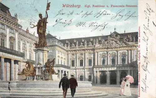 Würzburg Kgl. Residenz u. Franconia-Brunnen Postkarte AK 1904