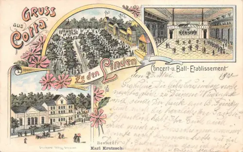 Gruss aus Cotta Restaurant zu den Lindern Litho Postkarte 1901