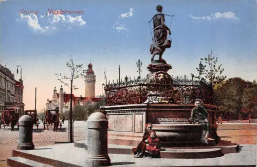 Leipzig Mägdebrunnen Postkarte AK 1932