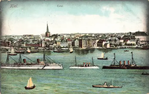 Totalansicht mit Dampfer Kiel Schleswig-Holstein Postkarte AK 1909