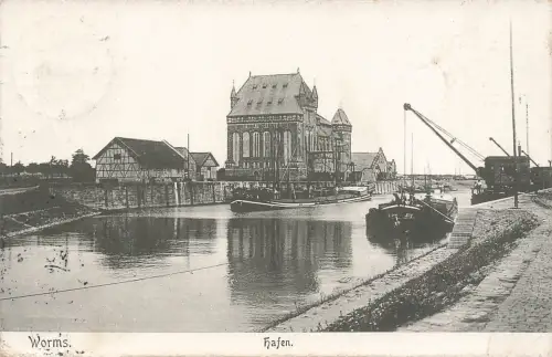 Ansicht Hafen in Worms Rheinland-Pfalz Postkarte AK
