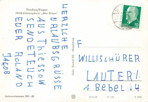 FDGB-Erholungsheim Max Dreyer Thießow Mecklenburg-Vorpommern Postkarte AK 1963