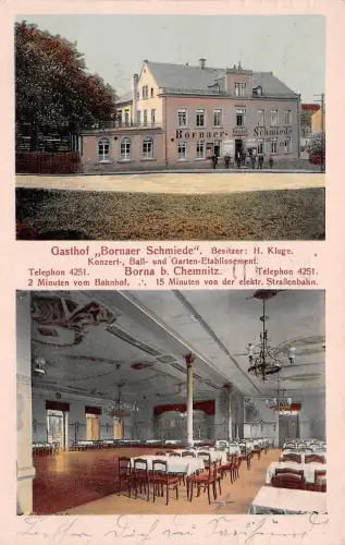 Gasthof "Bornaer Schmiede" Besitzer H. Kluge Borna b. Chemnitz Postkarte AK 1912