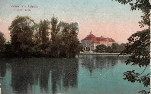 Breiter Teich in Borna bei Leipzig Sachsen Postkarte AK 1921