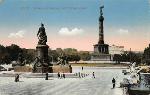 Berlin Bismarckdenkmal und Siegessäule AK 1914