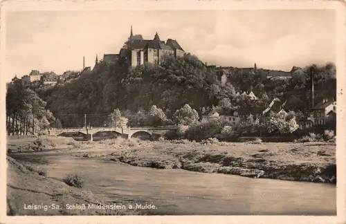 Schloss Mildenstein an der Mulde Leisnig Sachsen Postkarte AK 1942