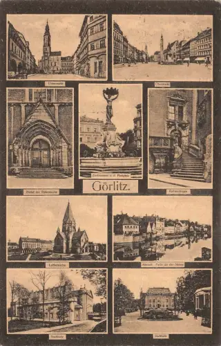 Görlitz Untermarkt Obermarkt Lutherkirche Stadthalle Altstadt Postkarte AK 1920