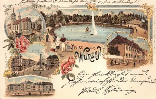Gruss aus Wurzen Amtsgericht, Kaserne, Gasthof Sachsen Litho Postkarte AK 1898