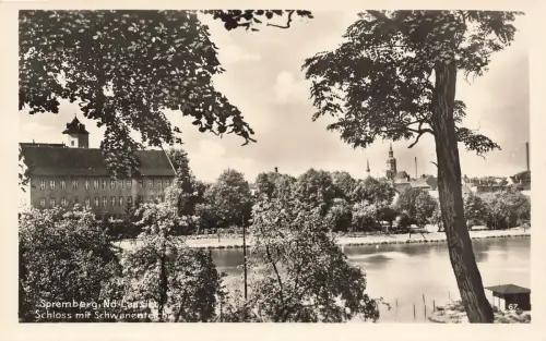 Schloss mit Schwanenteich Spremberg Niederlausitz Brandenburg Postkarte AK