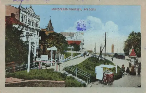 Am Deich mit Nordsee Hotel Nordseebad Cuxhaven Niedersachsen Postkarte AK 1926