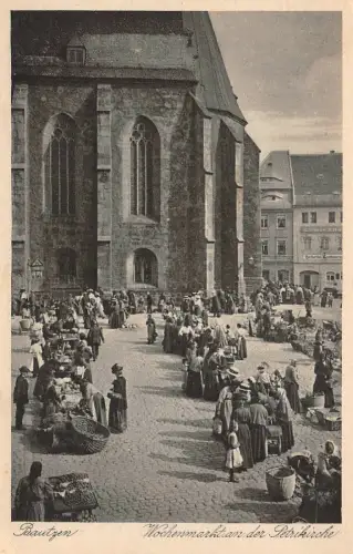 Wochenmarkt an der Petrikirche Bautzen Sachsen Postkarte