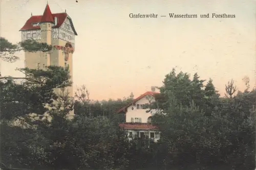 Wasserturm und Forsthaus in Grafenwöhr Bayern Postkarte AK 1929