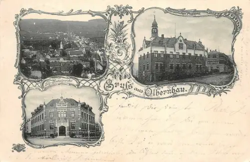 Gruß aus Olbernhau mit Postamt und Amtsgericht Sachsen Litho Postkarte AK 1905