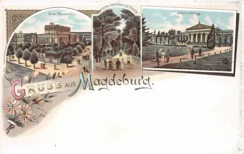 Gruss aus Magdeburg Stadt-Theater Herrenkrug Postkarte AK