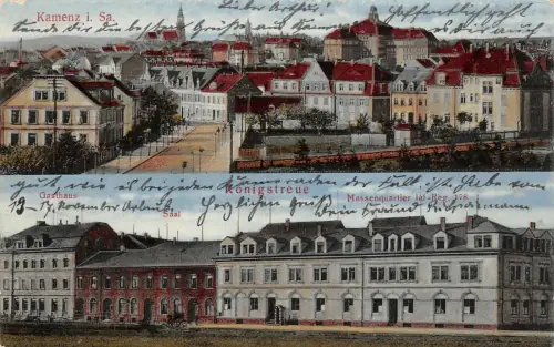 Stadtansicht und Gasthaus und Massenquartier in Kamenz Sachsen Postkarte AK 1916