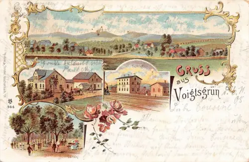 Voigtsgrün Vogtland Bahnhof, Restaurant Litho AK 1908