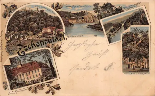 Gruss aus dem Zschopauthal mit Schloss Lichtenwalde Sachsen Litho AK 1909