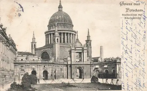 Gruss aus Potsdam Stadtschloss und Nikolaikirche Brandenburg Postkarte AK 1906